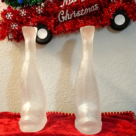 Hand Crafted Other - Vintage 1950s Frosted Italian  KOI Fish Decanter Vases